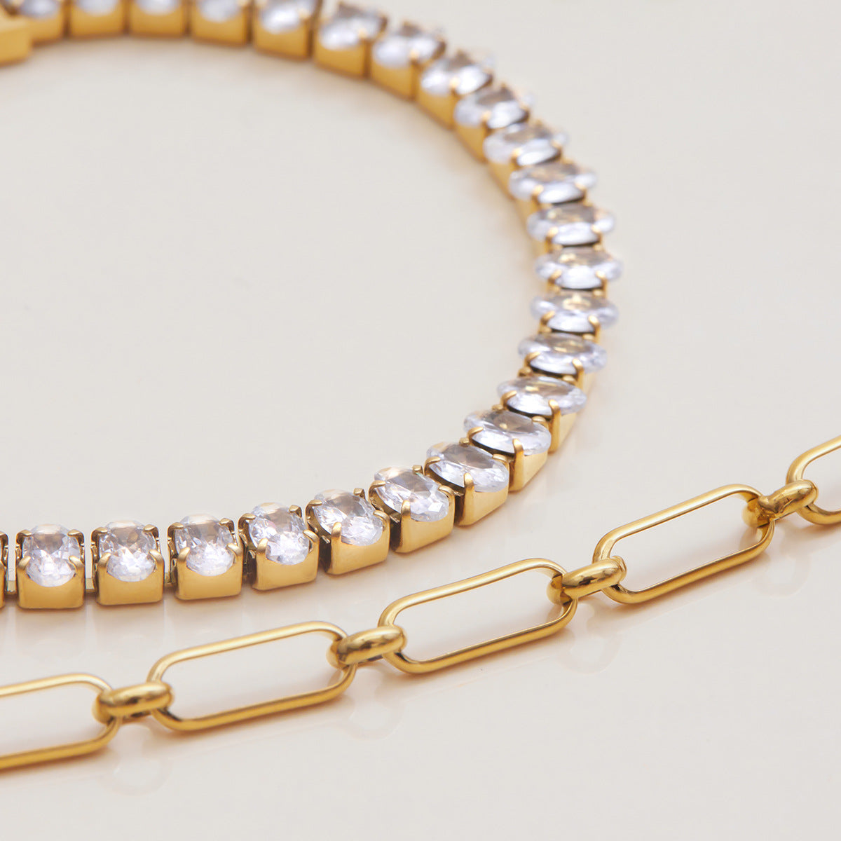 Women's Tennis Bracelet Gold Stainless Steel Oval Cut 5