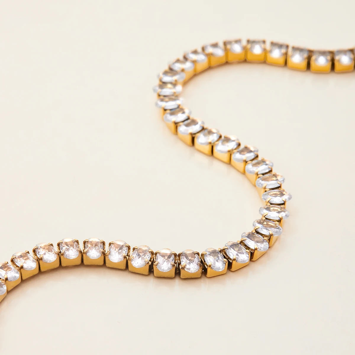 Women's Tennis Bracelet Gold Stainless Steel Oval Cut 7