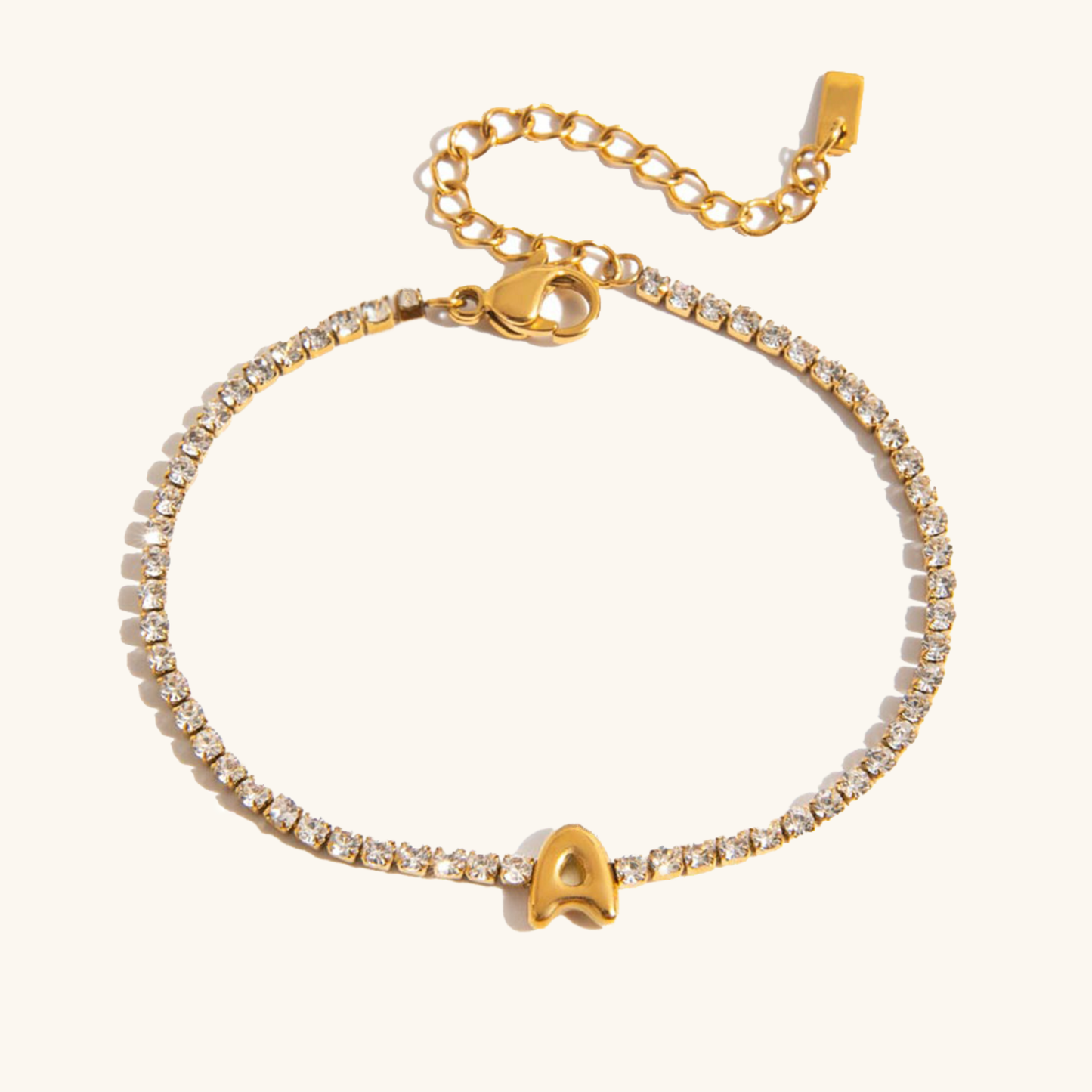 Women's Tennis Bracelet Gold Stainless Steel with Bubble Letter Design 0