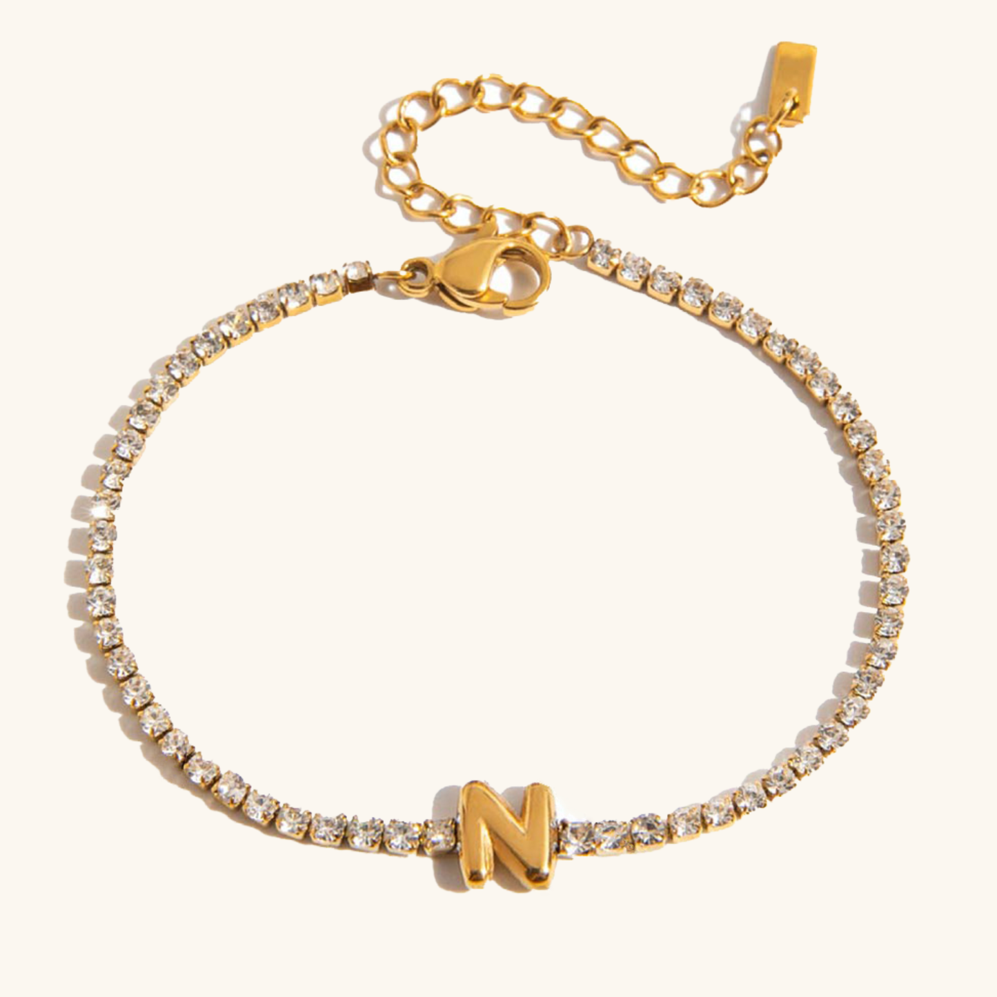 Women's Tennis Bracelet Gold Stainless Steel with Bubble Letter Design 12