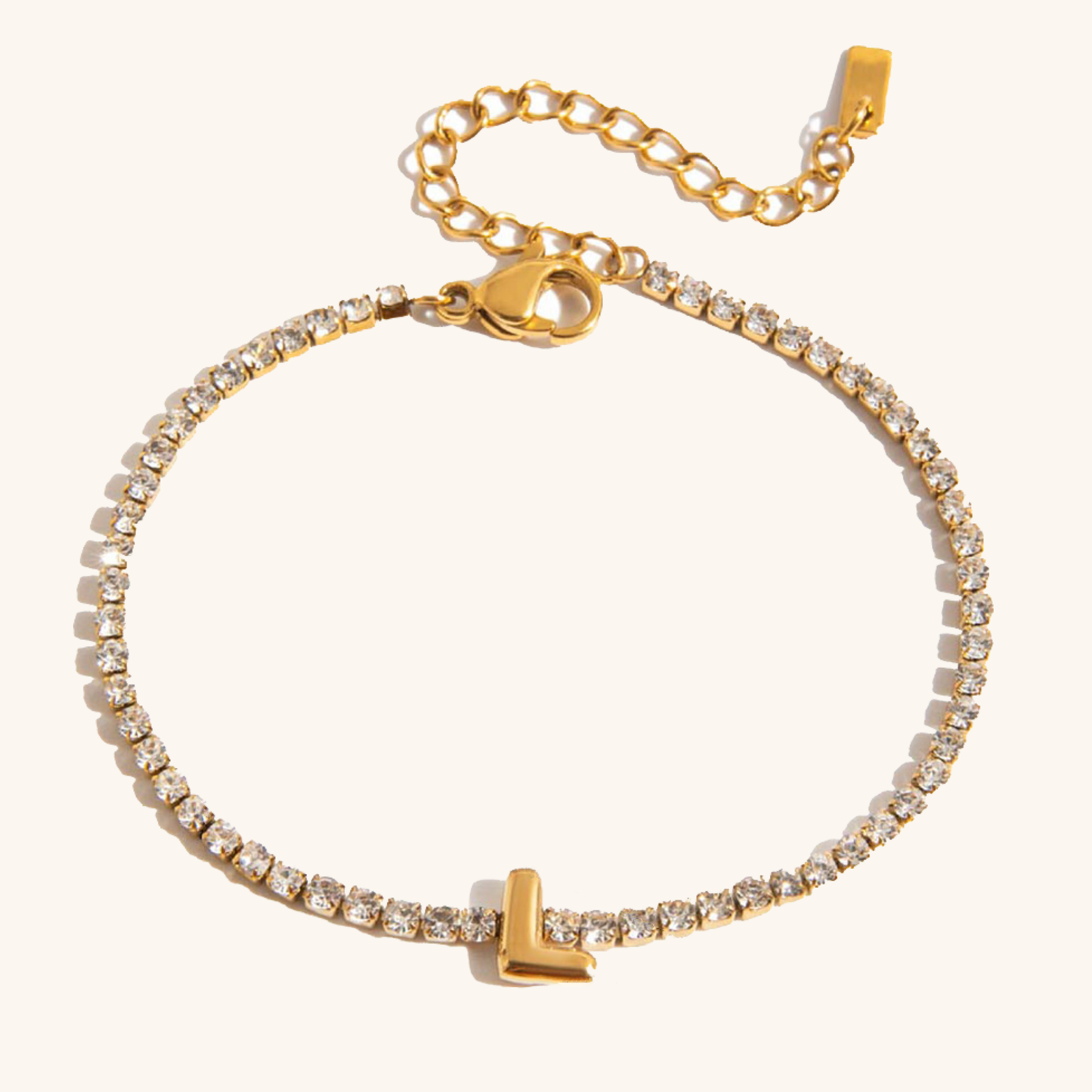 Women's Tennis Bracelet Gold Stainless Steel with Bubble Letter Design 13