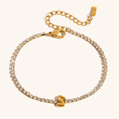 Women's Tennis Bracelet Gold Stainless Steel with Bubble Letter Design 14