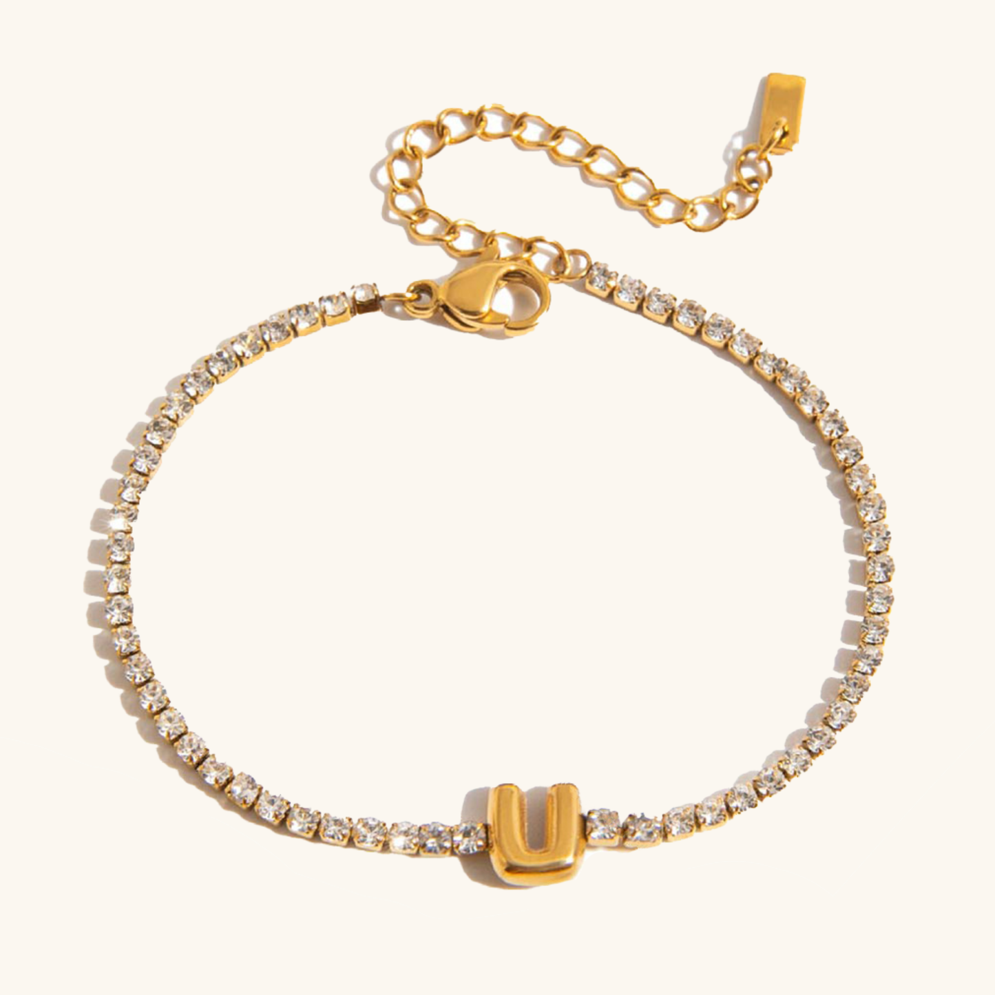 Women's Tennis Bracelet Gold Stainless Steel with Bubble Letter Design 16
