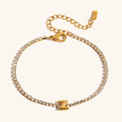 Women's Tennis Bracelet Gold Stainless Steel with Bubble Letter Design 18