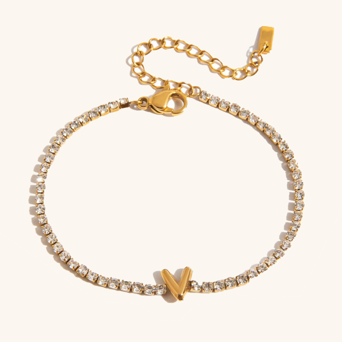 Women's Tennis Bracelet Gold Stainless Steel with Bubble Letter Design 19