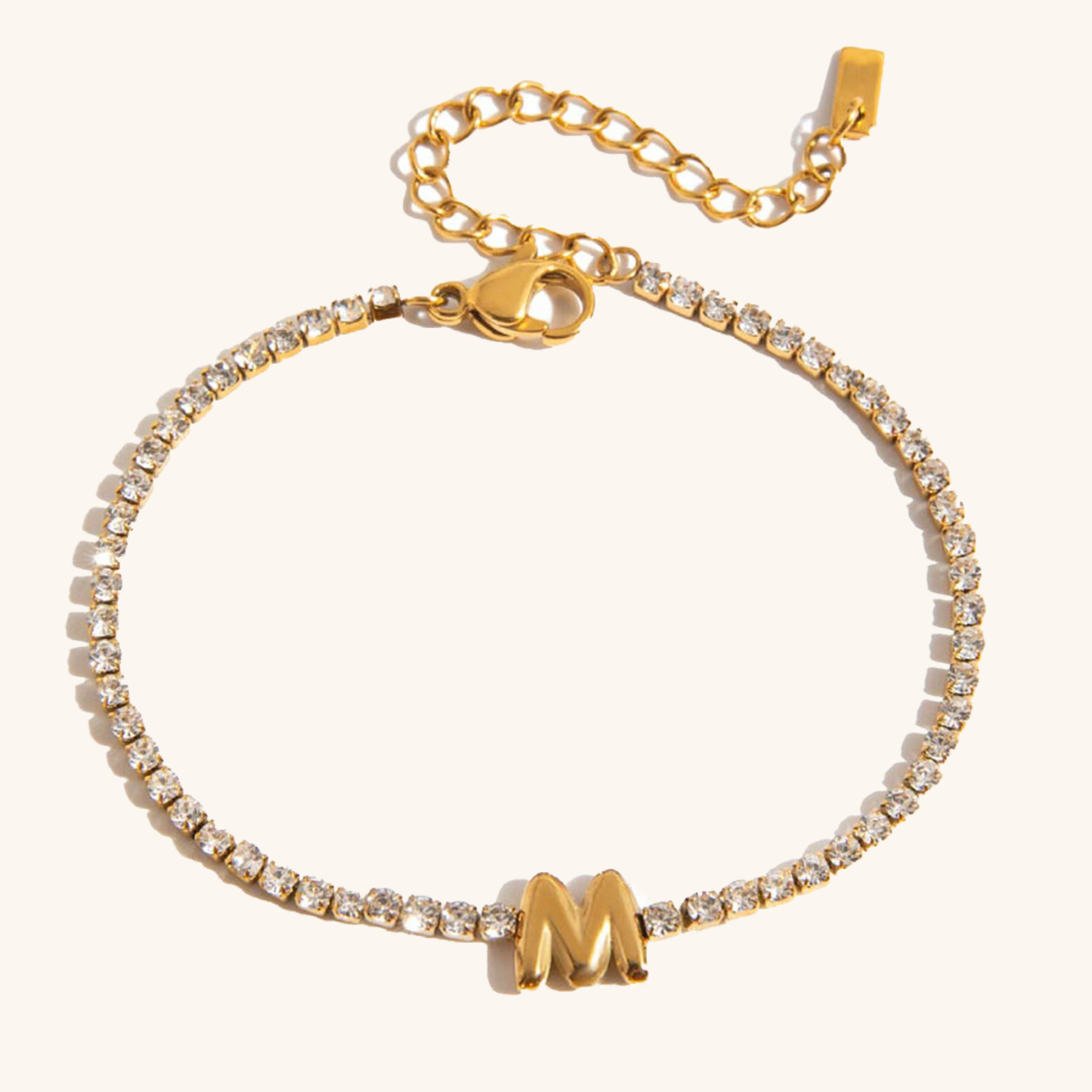 Women's Tennis Bracelet Gold Stainless Steel with Bubble Letter Design 23