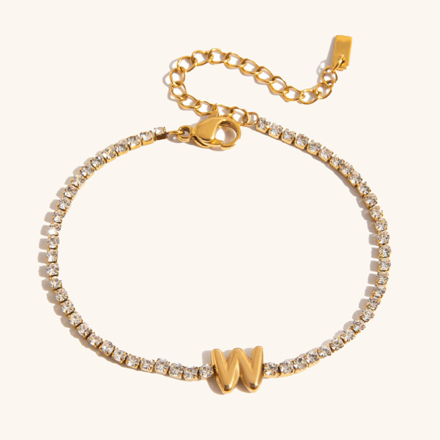 Women's Tennis Bracelet Gold Stainless Steel with Bubble Letter Design 25