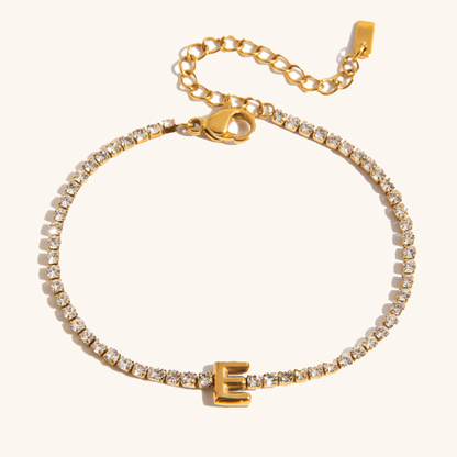 Women's Tennis Bracelet Gold Stainless Steel with Bubble Letter Design 7