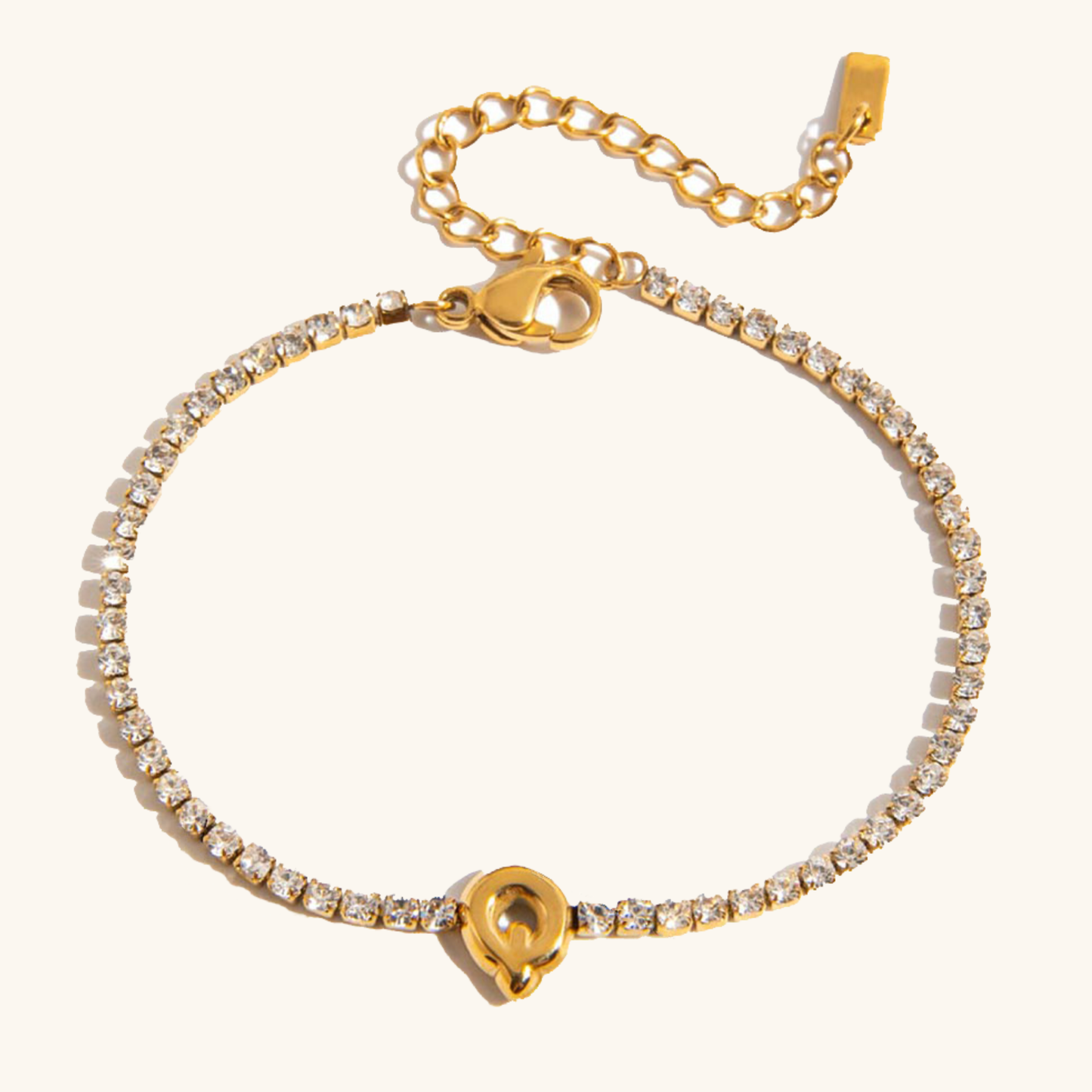 Women's Tennis Bracelet Gold Stainless Steel with Bubble Letter Design 9