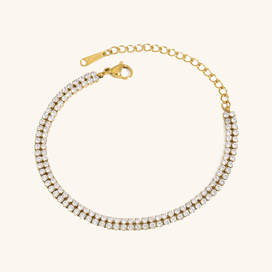 Women's Tennis Bracelet Gold Stainless Steel with Crystals 0