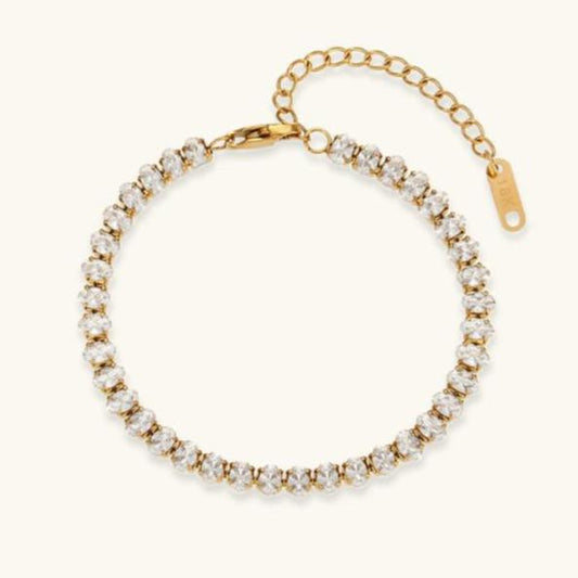 Women's Tennis Bracelet Gold Stainless Steel with Diamond Simulants 0