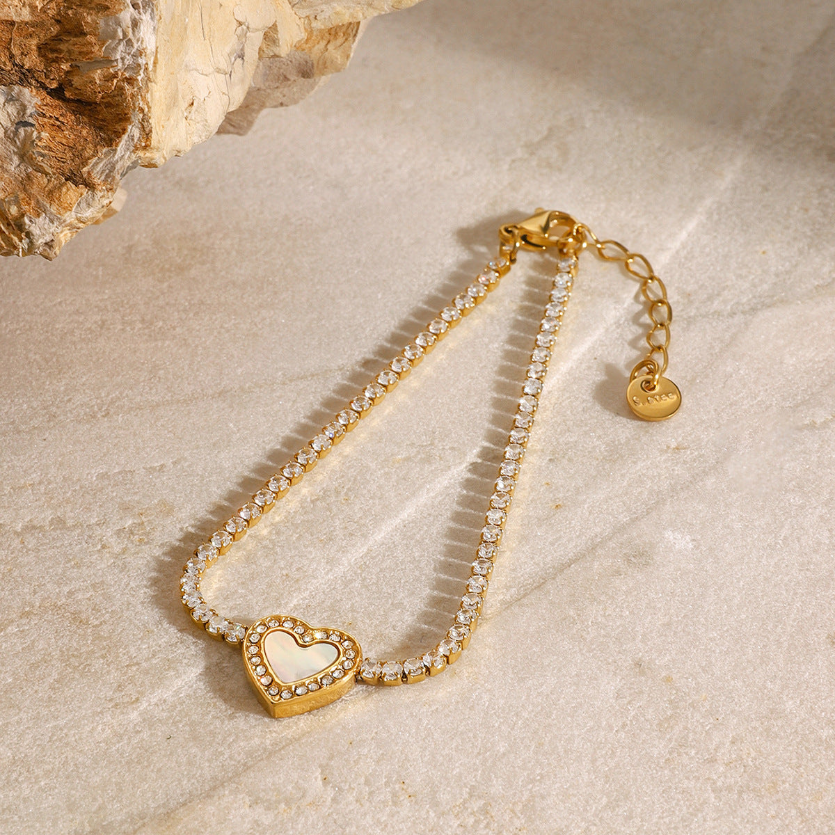 Women's Tennis Bracelet Gold Stainless Steel with Diamond Simulants 1