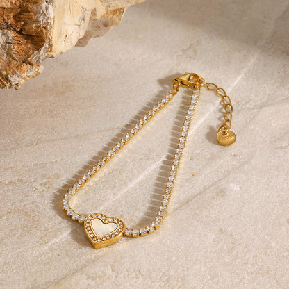 Women's Tennis Bracelet Gold Stainless Steel with Diamond Simulants 1