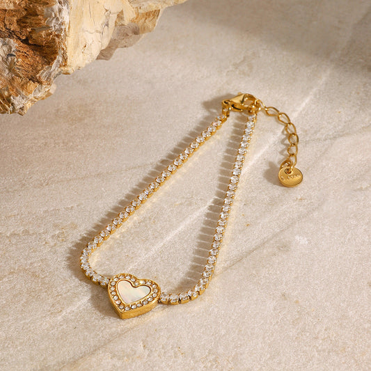 Women's Tennis Bracelet Gold Stainless Steel with Diamond Simulants 1