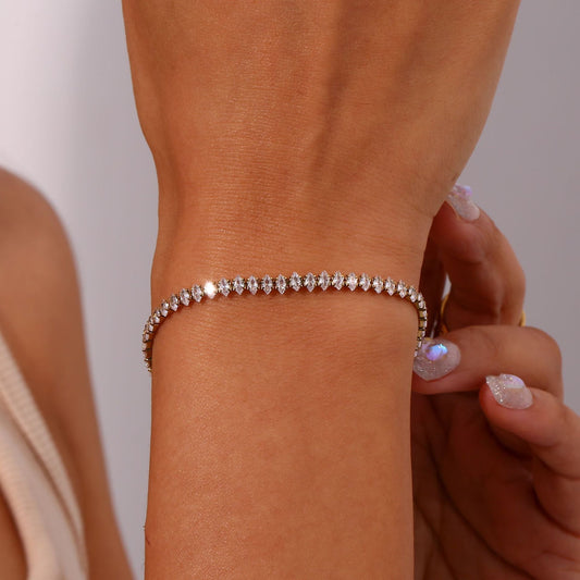 Women's Tennis Bracelet Gold Stainless Steel with Diamond Simulants 1