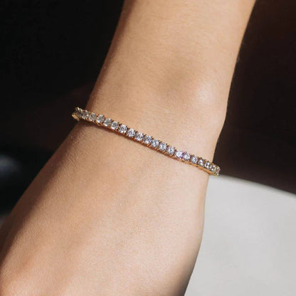 Women's Tennis Bracelet Gold Stainless Steel with Diamond Simulants 2