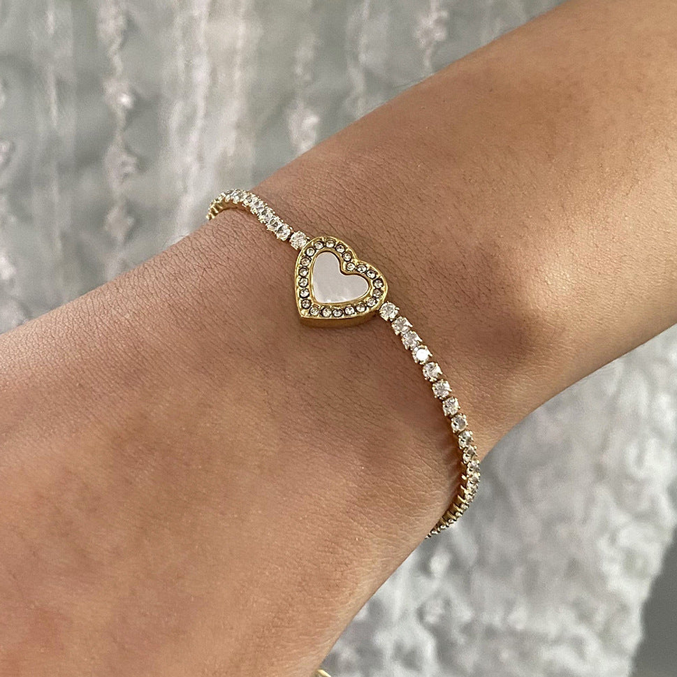 Women's Tennis Bracelet Gold Stainless Steel with Diamond Simulants 2