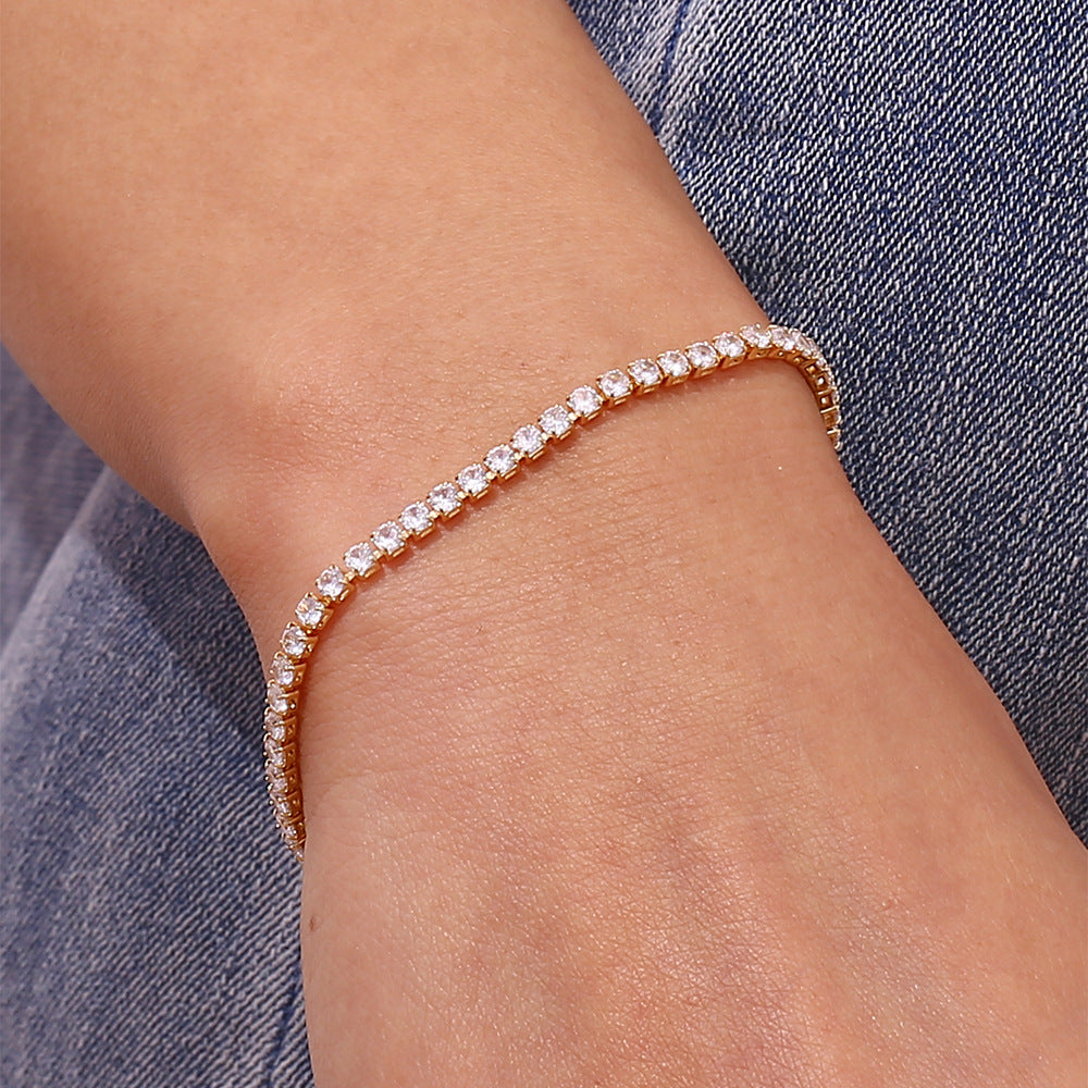Women's Tennis Bracelet Gold Stainless Steel with Diamond Simulants 3