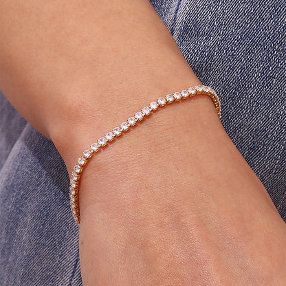 Women's Tennis Bracelet Gold Stainless Steel with Diamond Simulants 3