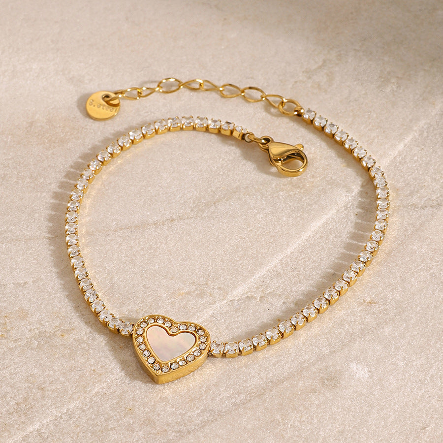 Women's Tennis Bracelet Gold Stainless Steel with Diamond Simulants 3