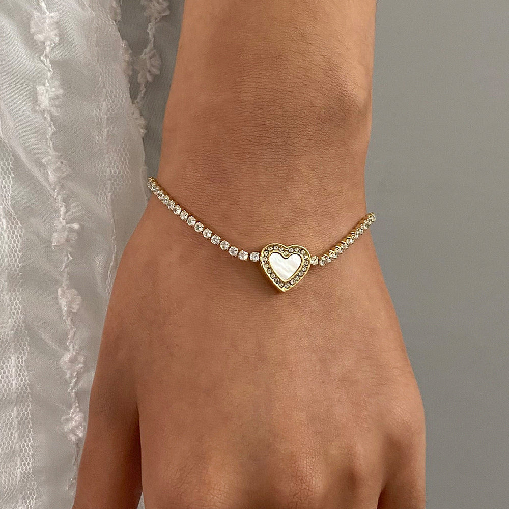Women's Tennis Bracelet Gold Stainless Steel with Diamond Simulants 4