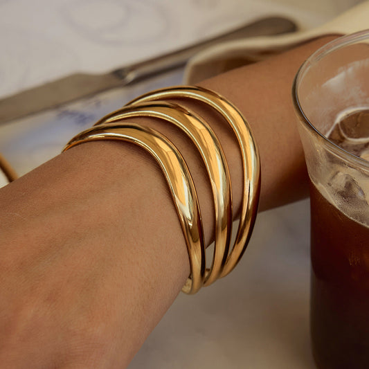 Women's Triple Layer Bangle Gold Stainless Steel 1