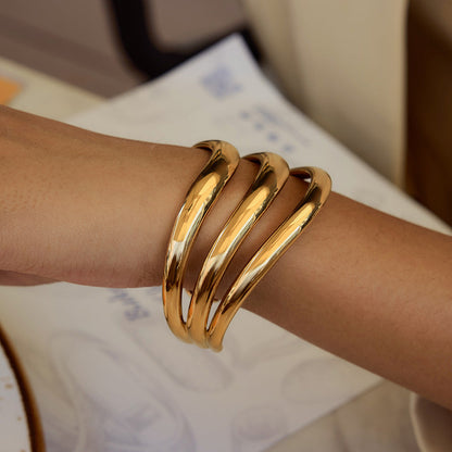 Women's Triple Layer Bangle Gold Stainless Steel 3