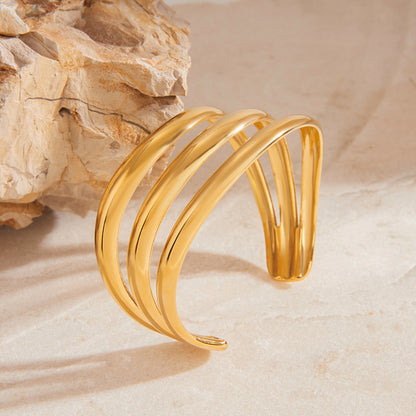Women's Triple Layer Bangle Gold Stainless Steel 5