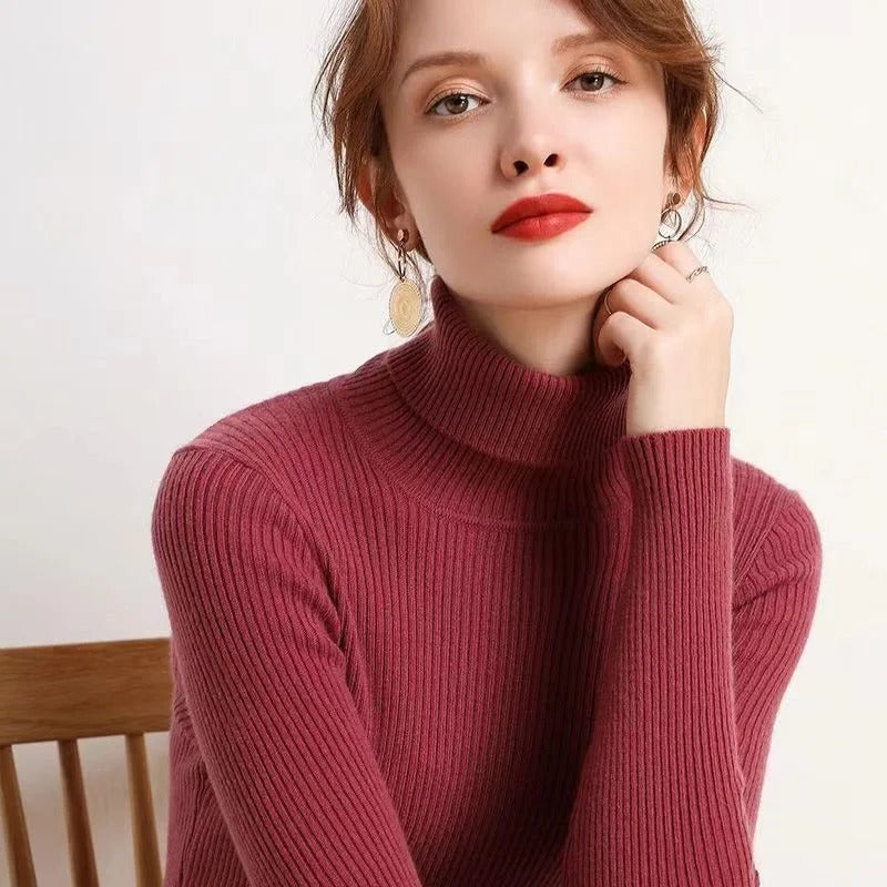 Women's Turtleneck Knitted Pullover Sweater Winter Tops 8
