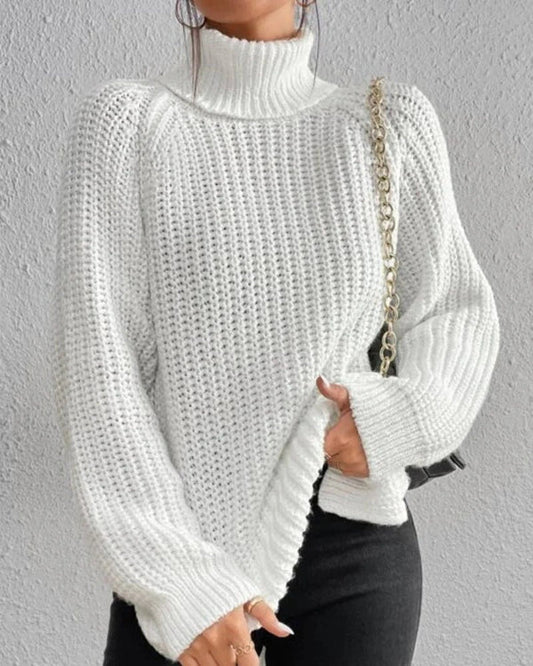 Womens Chunky Waffle Knit Turtleneck Sweater - Relaxed Fit, Ribbed Cuffs, Hip Length 1