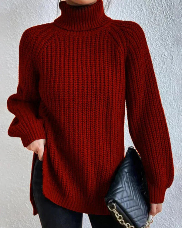 Womens Chunky Waffle Knit Turtleneck Sweater - Relaxed Fit, Ribbed Cuffs, Hip Length 3