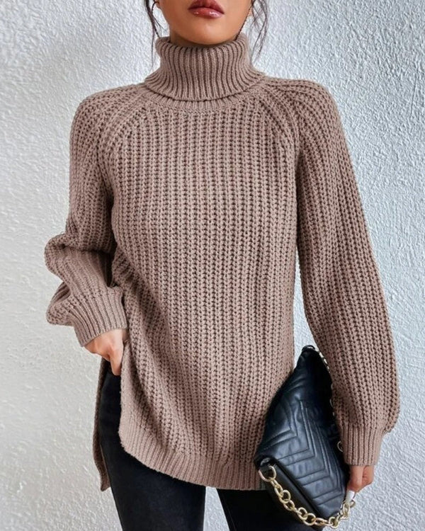 Womens Chunky Waffle Knit Turtleneck Sweater - Relaxed Fit, Ribbed Cuffs, Hip Length 4