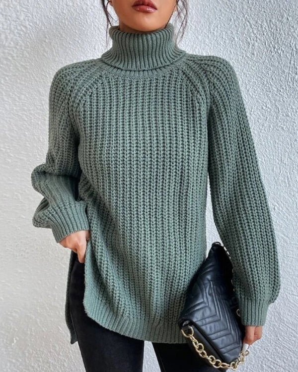 Womens Chunky Waffle Knit Turtleneck Sweater - Relaxed Fit, Ribbed Cuffs, Hip Length 5