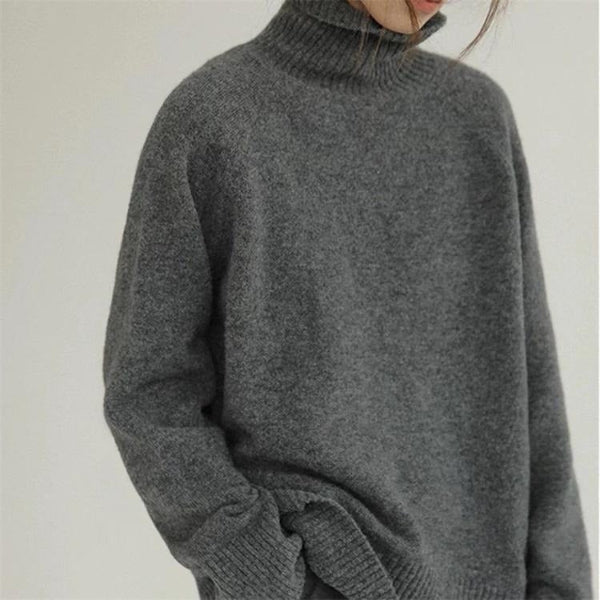 Oversized Womens Turtleneck Sweater - Soft Wool with Ribbed Details 6