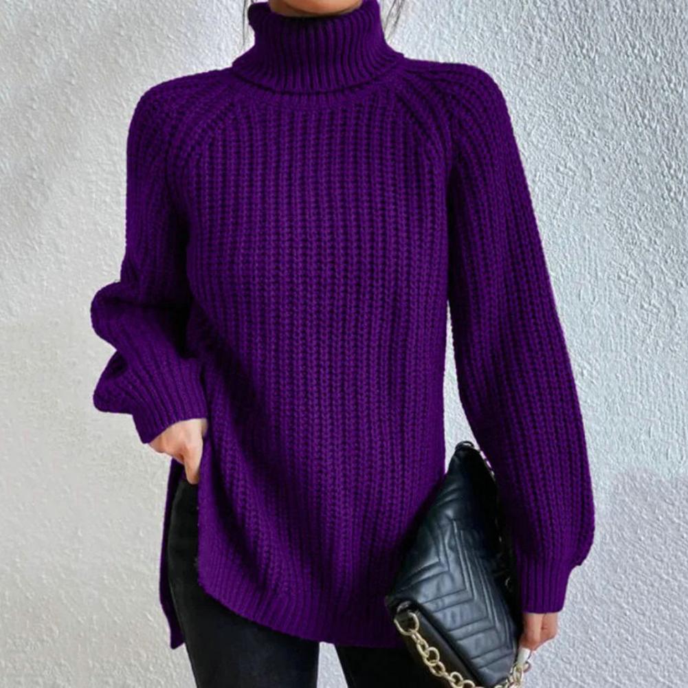 Womens Ribbed Turtleneck Sweater - Cozy Wool Knit Long Sleeve Pullover 3