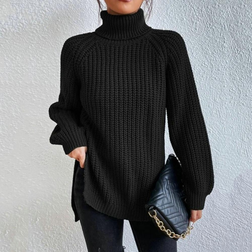 Womens Ribbed Turtleneck Sweater - Cozy Wool Knit Long Sleeve Pullover 5