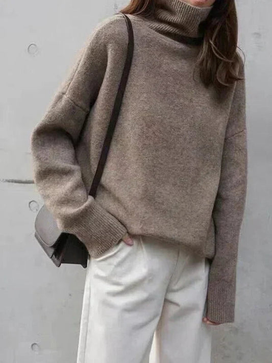 Women’s Relaxed Fit Turtleneck Sweater - Wool Blend with Ribbed Cuffs 1