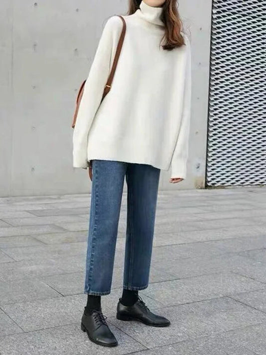 Women’s Relaxed Fit Turtleneck Sweater - Wool Blend with Ribbed Cuffs 2