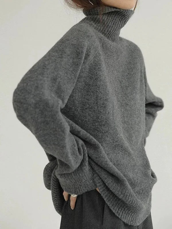 Women’s Relaxed Fit Turtleneck Sweater - Wool Blend with Ribbed Cuffs 4