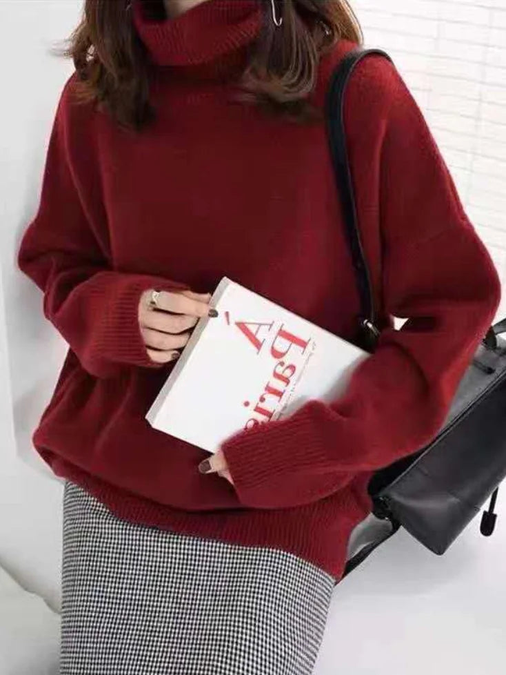 Women’s Relaxed Fit Turtleneck Sweater - Wool Blend with Ribbed Cuffs 5