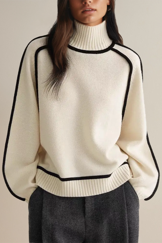 Women's Relaxed Fit Turtleneck Top in Black – Soft Knit with Ribbed Trim 1