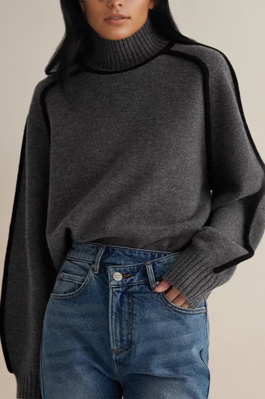 Women's Relaxed Fit Turtleneck Top in Black – Soft Knit with Ribbed Trim 2