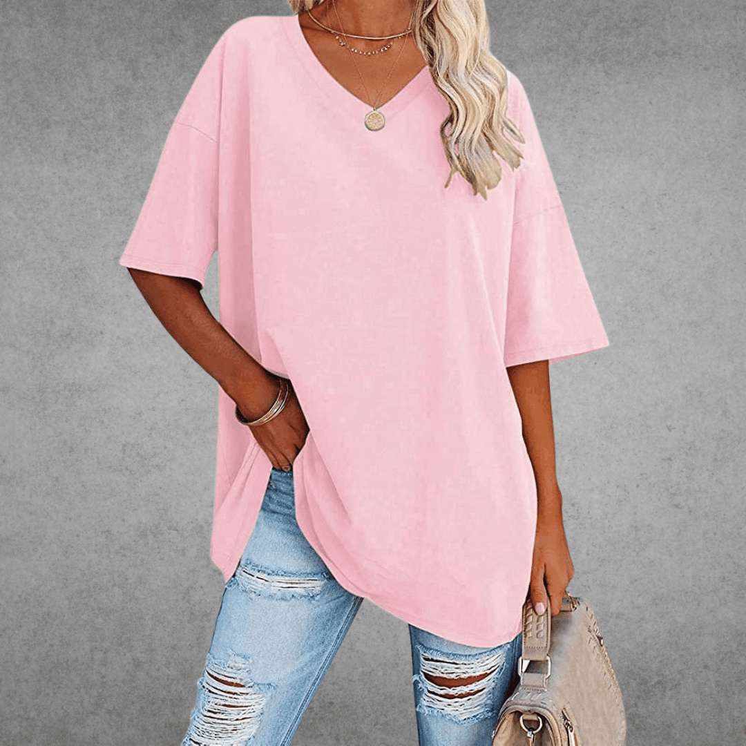 Women's V-Neck Short Sleeve T-Shirt – Soft Cotton Blend for Everyday Comfort 1