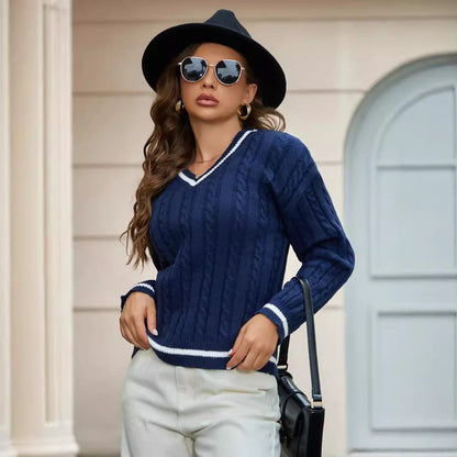 Womens Sweater Beige Cable Knit Acrylic Relaxed Fit V-Neck 4
