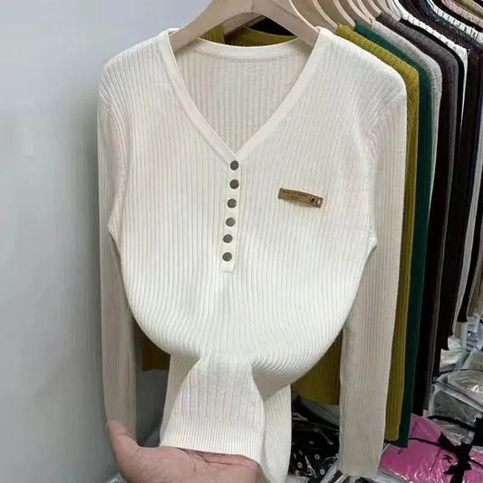 Womens V-Neck Sweater with Button Details for Cozy Style 2