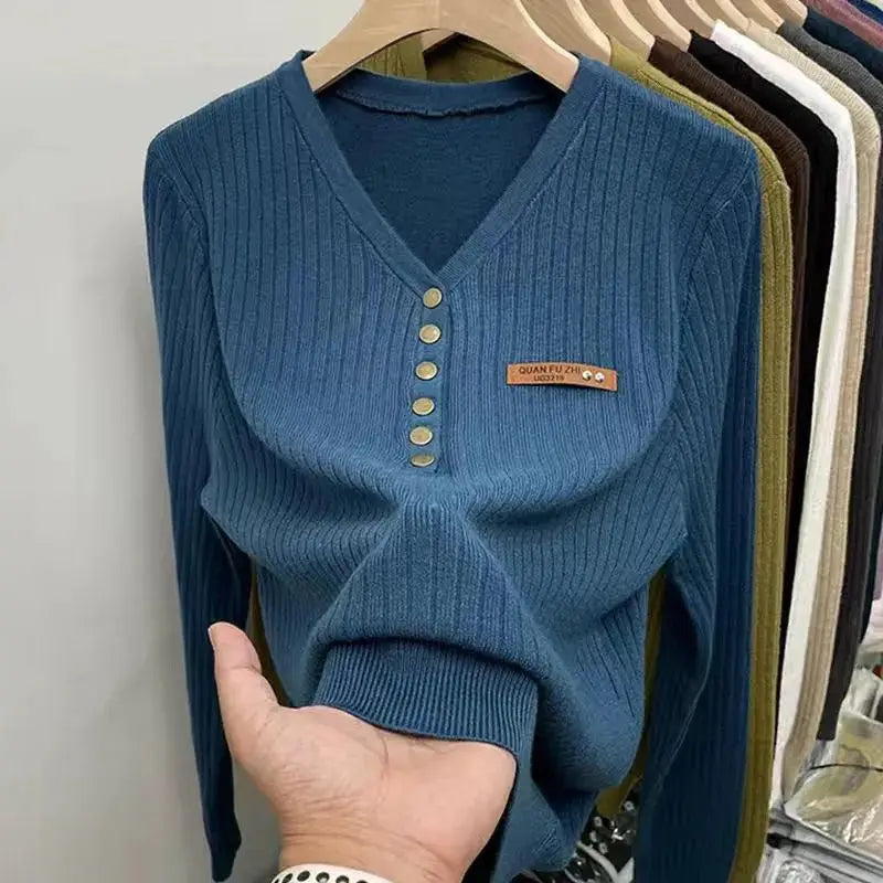 Womens V-Neck Sweater with Button Details for Cozy Style 3