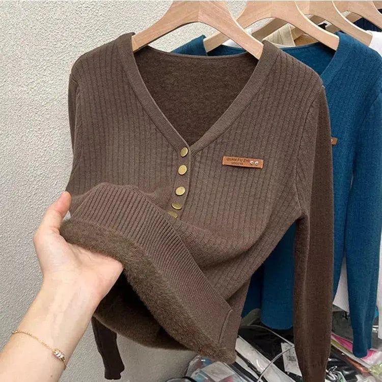 Womens V-Neck Sweater with Button Details for Cozy Style 4