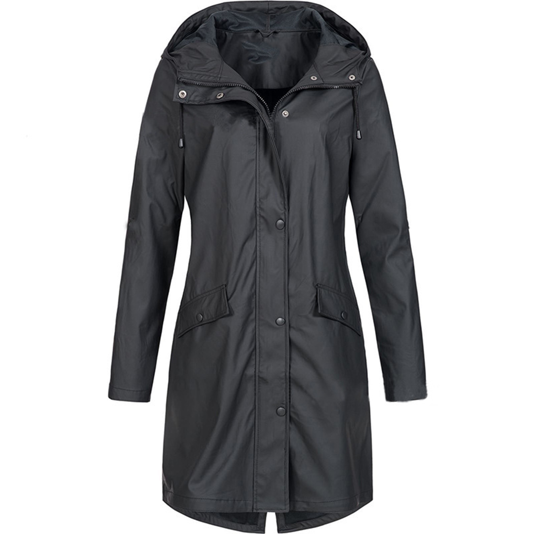 Women's Waterproof Rain Jacket Black Lightweight Hooded - 4