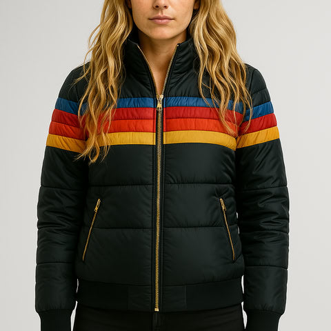 Women's Puffer Jacket Colorblock Hooded Waterproof Winter Coat - 2