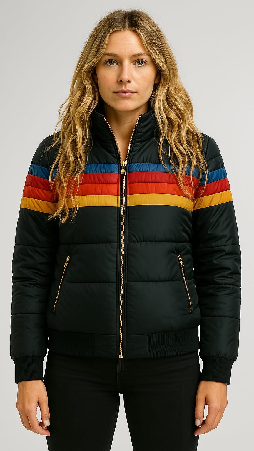 Women's Puffer Jacket Colorblock Hooded Waterproof Winter Coat - 3